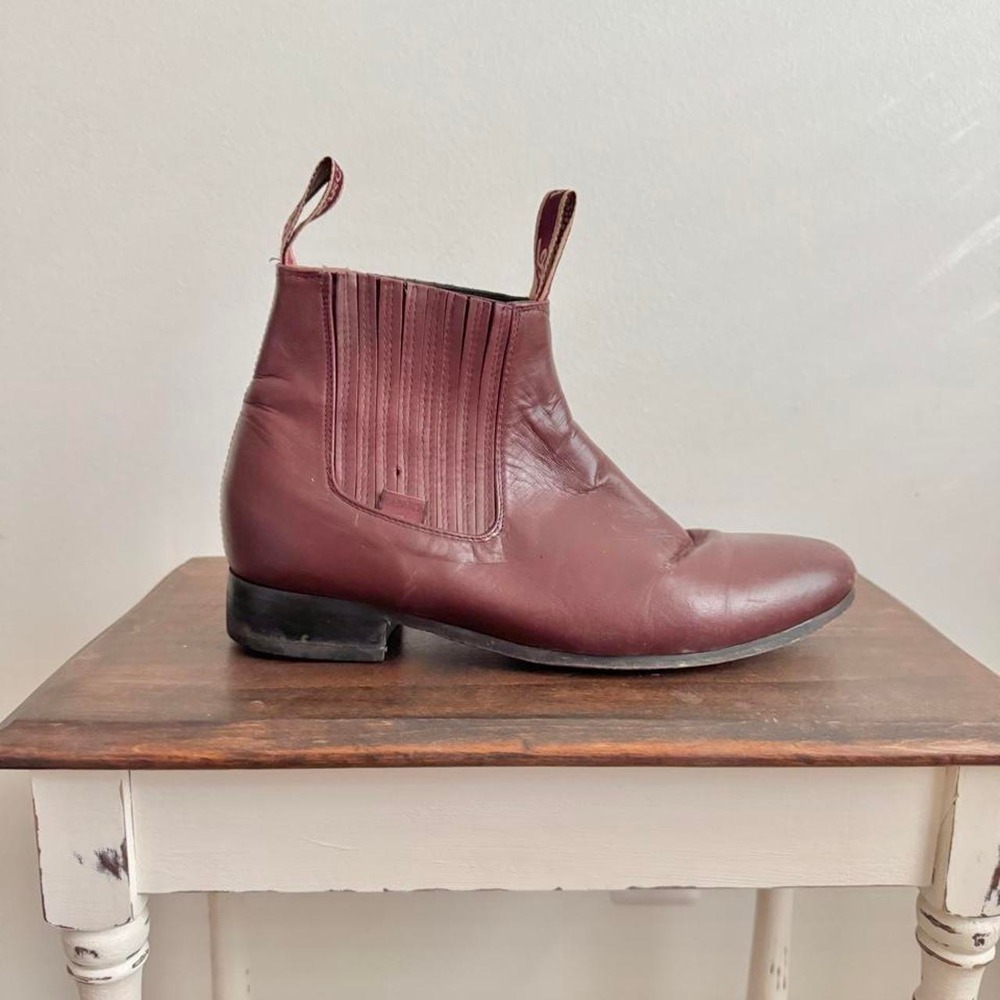 Vintage Leather Burgundy Boot Men 10.5 short ankle slip on